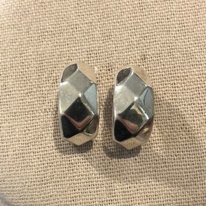 Art Deco Sterling Silver Modern Faceted 925 Hoops with Post Backs Earrings